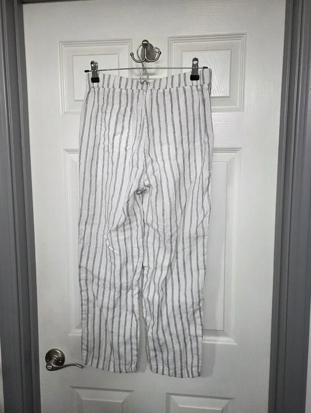 Quince Women's White Black Striped 100% Linen Trousers Size Small Summer